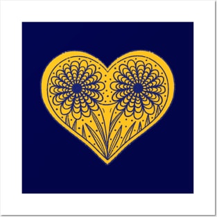 Love yellow flowers heart on dark background Posters and Art